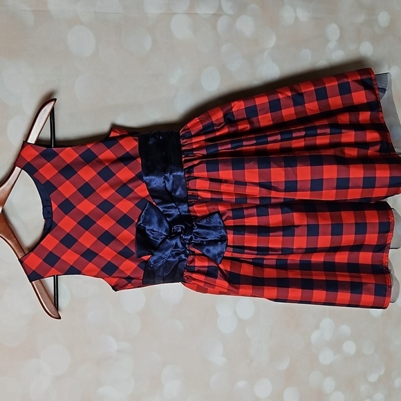 Cat & Jack | Red and Blue Checked Taffeta and Tulle Sleeveless Dress - Picture 1 of 9